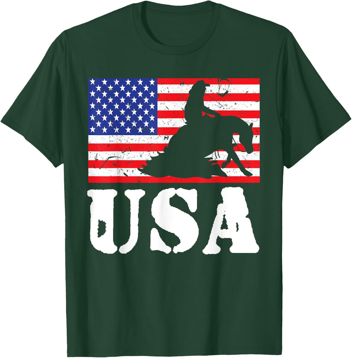 Distressed Reining Horse USA American Flag Vintage Riding T-Shirt - T-Shirt | Forest