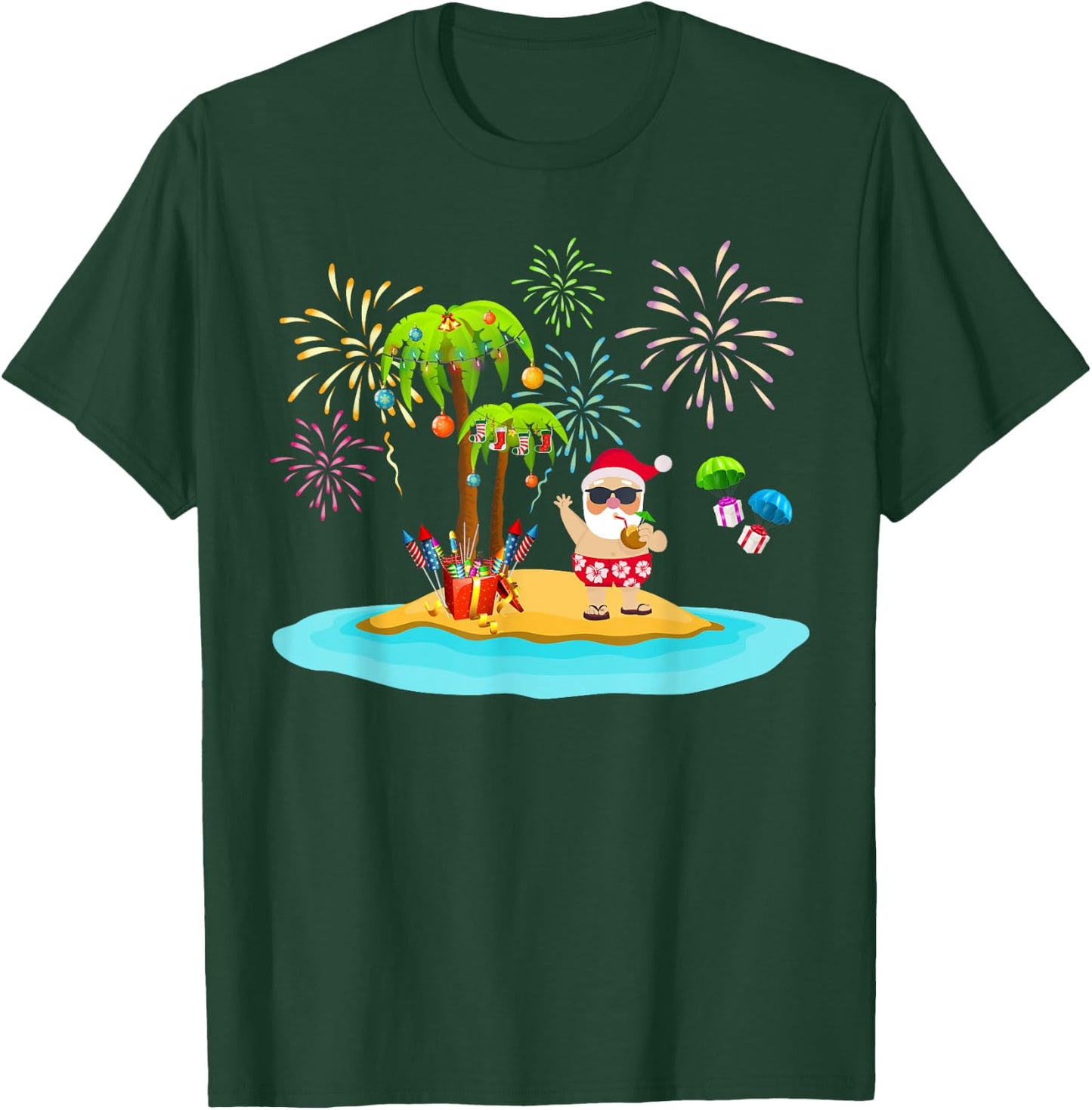 Decorated Christmas Palm Tree Tropical Xmas Coconut Lights T-Shirt - T-Shirt | Forest