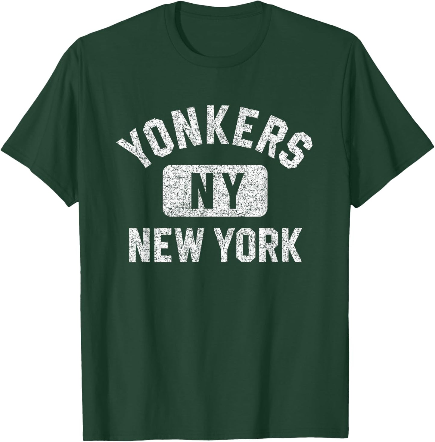 Yonkers New York Gym Style Distressed White Print T-Shirt - T-Shirt | Forest