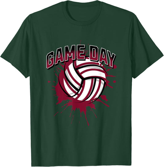 Volleyball Parents Team Game Day Maroon Black & Gray Art T-Shirt - T-Shirt | Forest