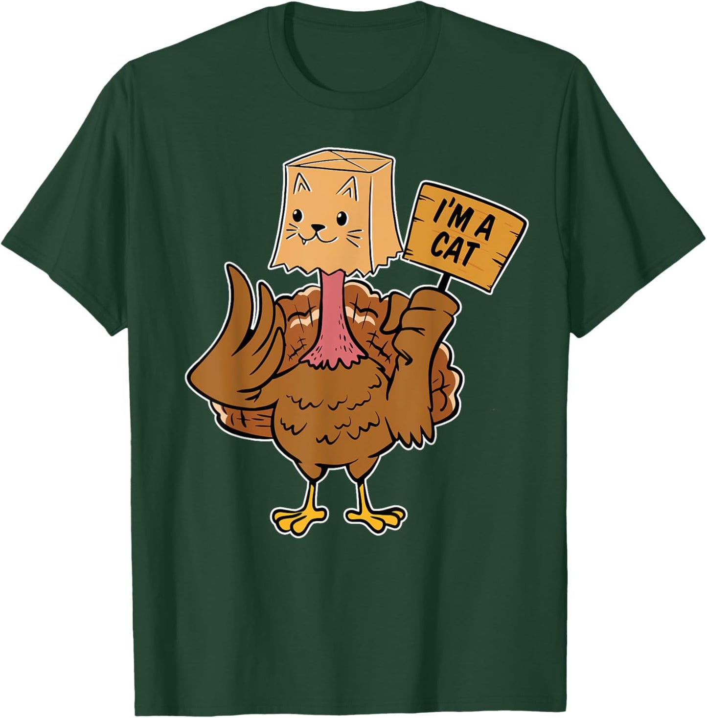 Meow Im A Cat Turkey Shirt Women Kids Boy Men Thanksgiving Turkey Cat Meow Funny -Adults -Kids Black T-Shirt - T-Shirt | Forest