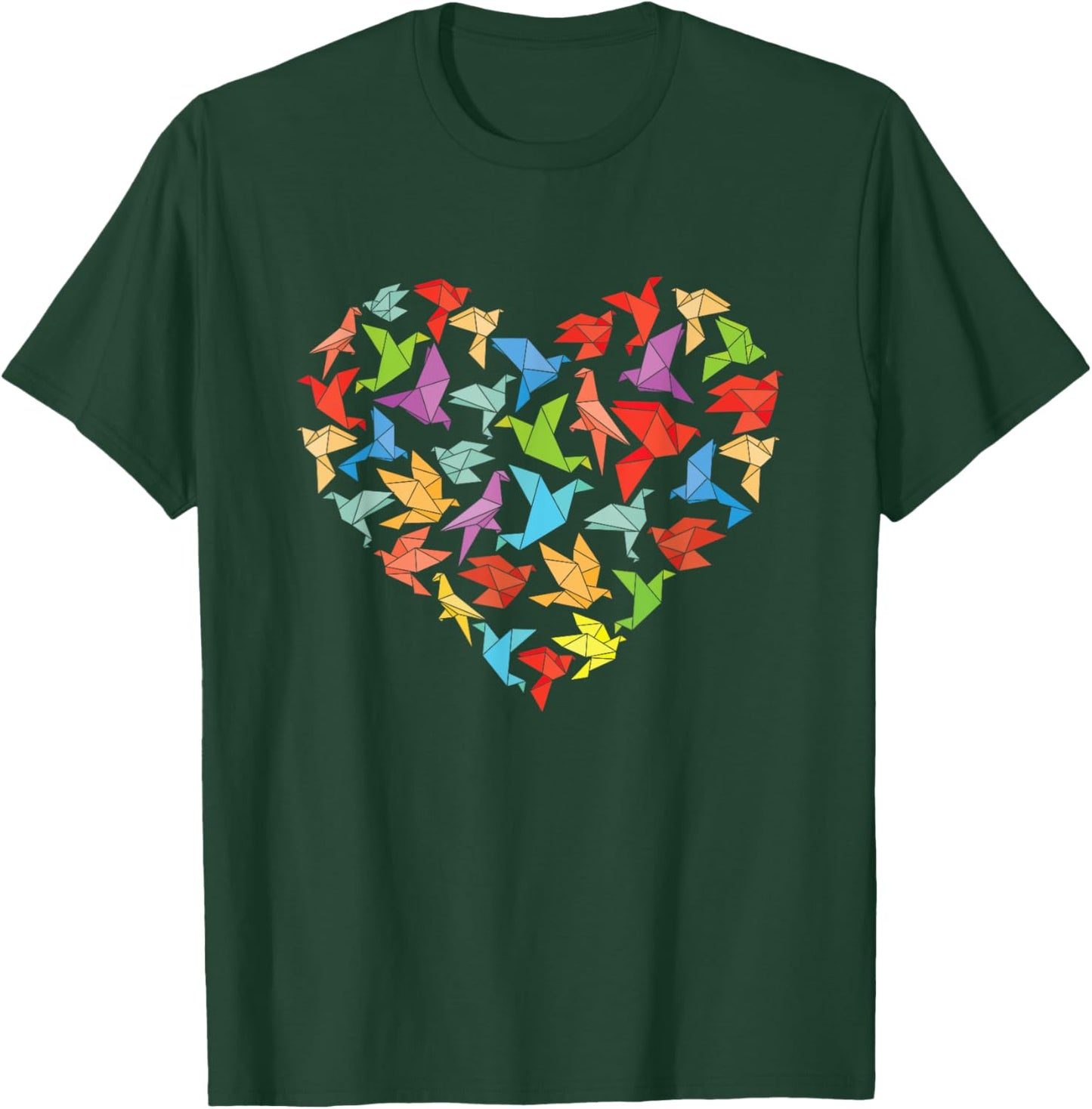 Paper Heart Origami - Birds Paper Folding Japanese Culture T-Shirt - T-Shirt | Forest
