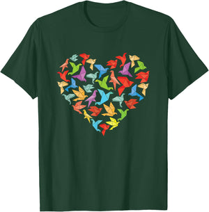 Paper Heart Origami - Birds Paper Folding Japanese Culture T-Shirt - T-Shirt | Forest