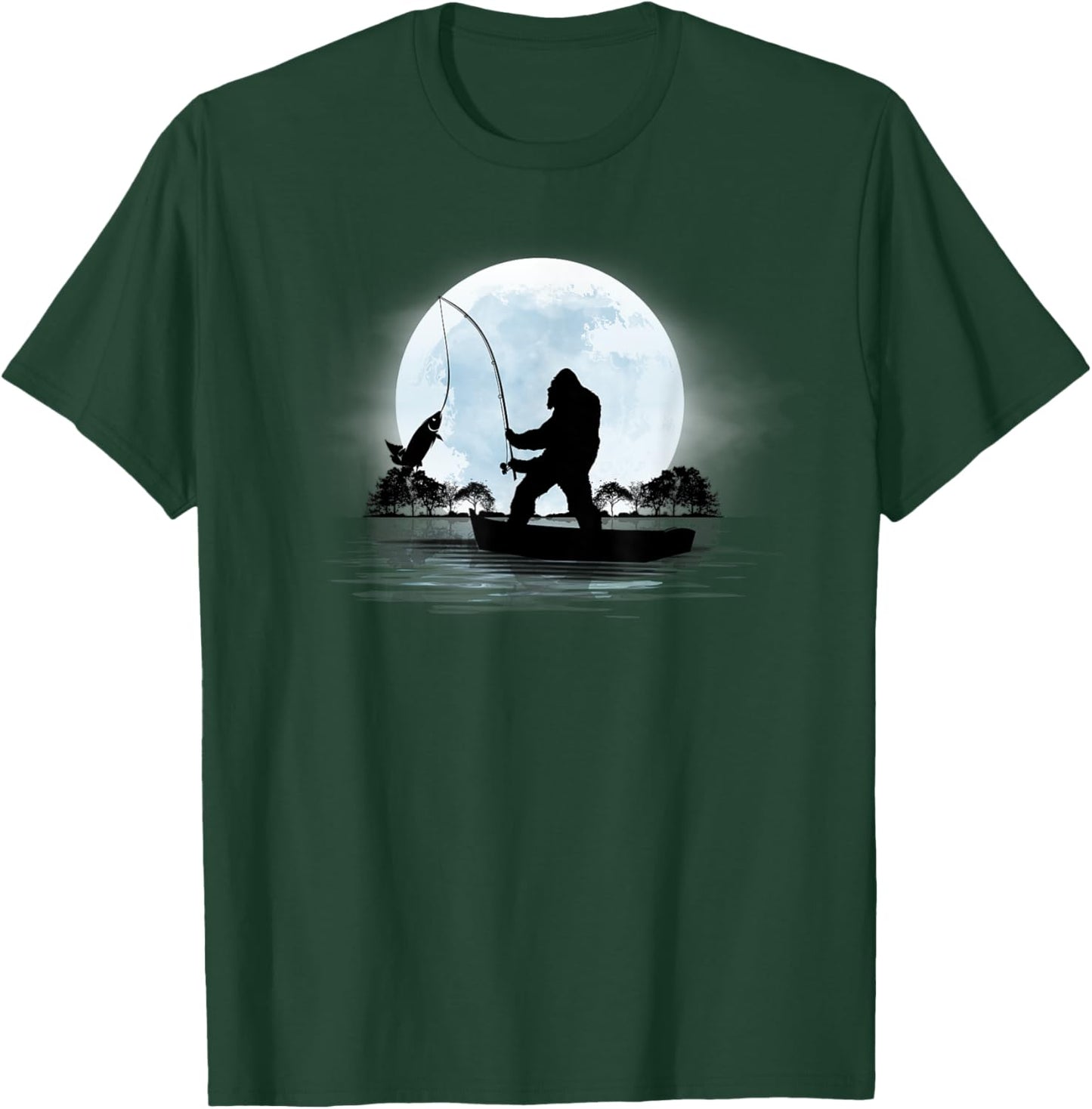 Bigfoot Fishing Outdoor Retro Night Fishing Sasquatch T-Shirt - T-Shirt | Forest