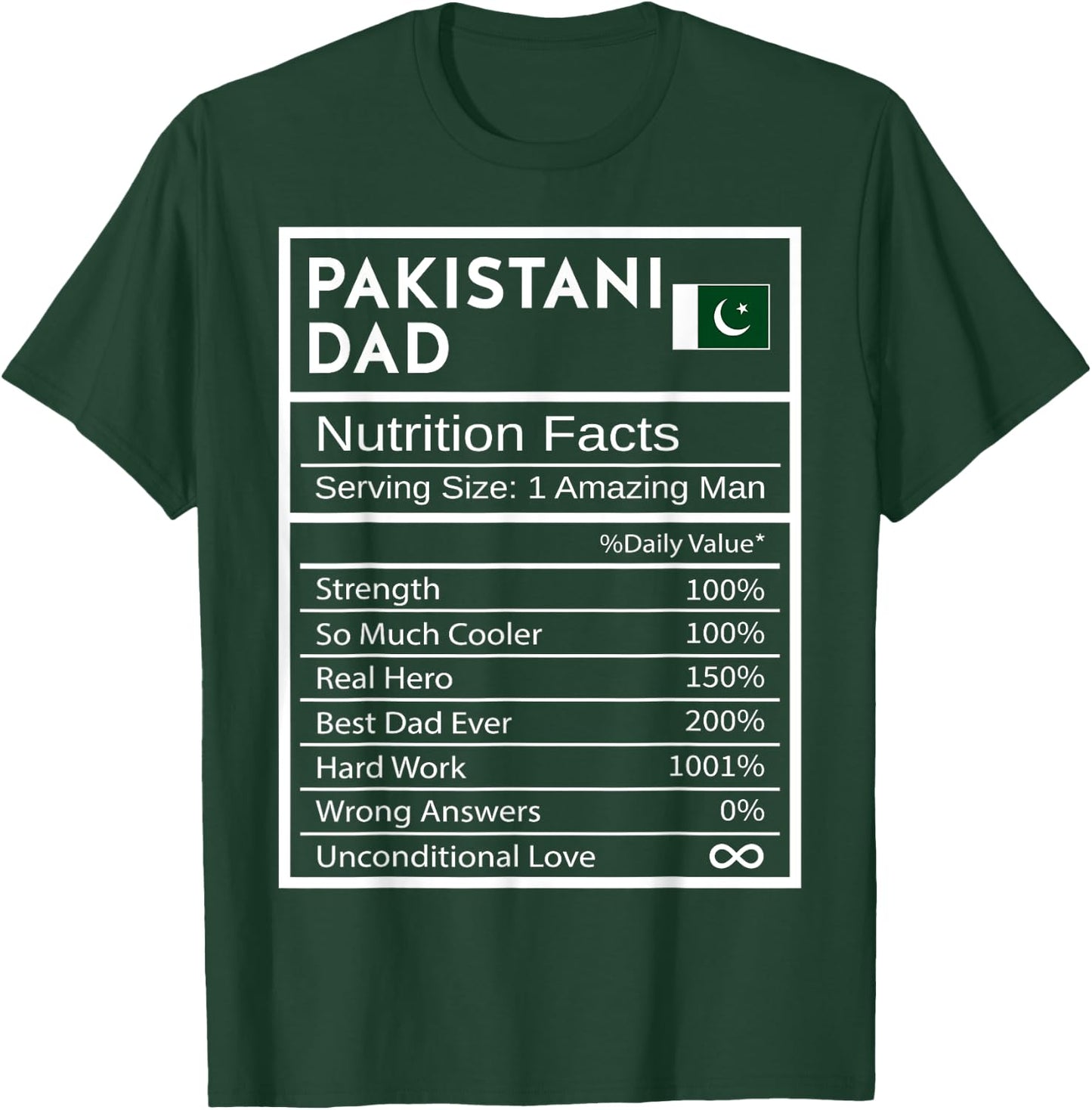 Pakistani Dad Nutrition Facts National Pride Gift Dad T-Shirt - T-Shirt | Forest