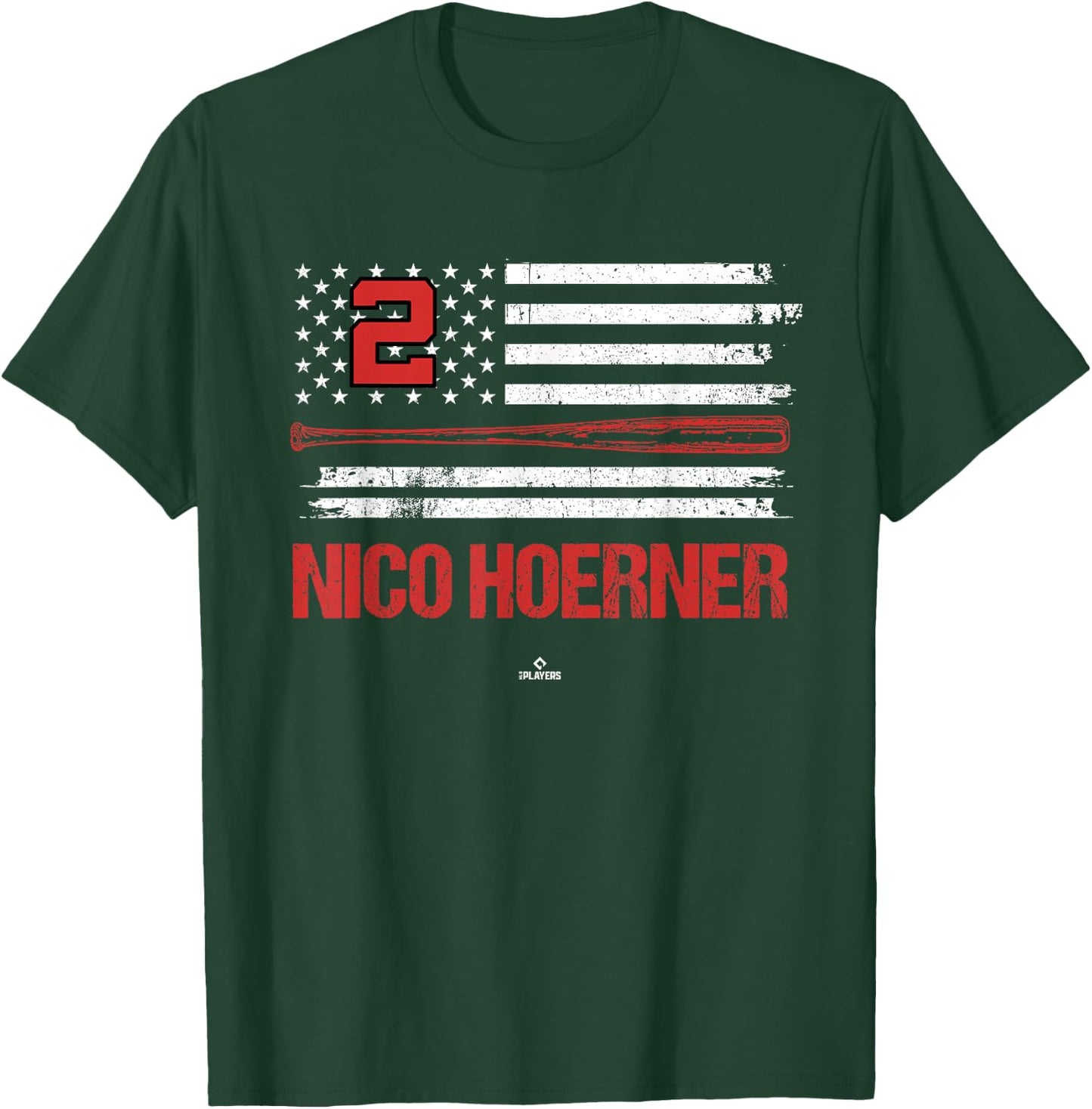 USA Flag Bat Nico Hoerner Chicago Baseball MLBPA T-Shirt - T-Shirt | Forest