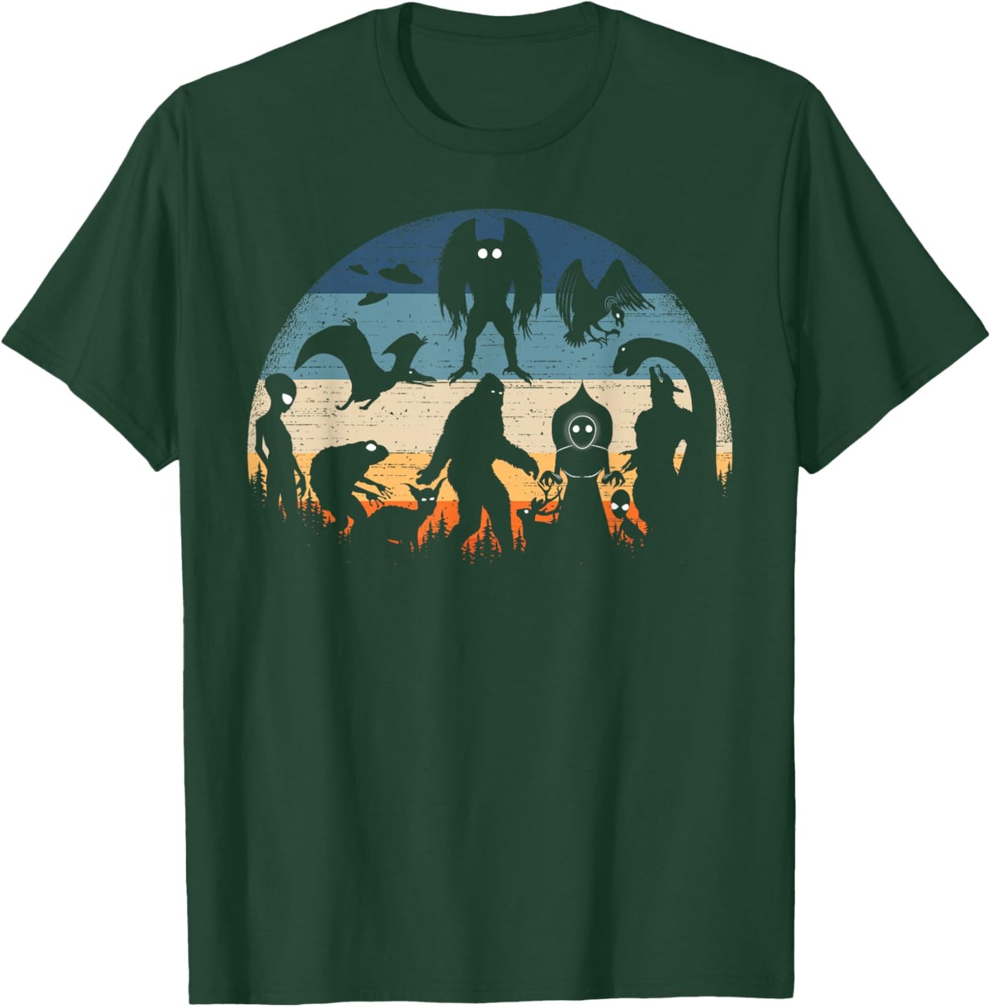 Bigfoot Loch Ness Monster Mothman And Aliens Vintage Cryptid T-Shirt - T-Shirt | Forest