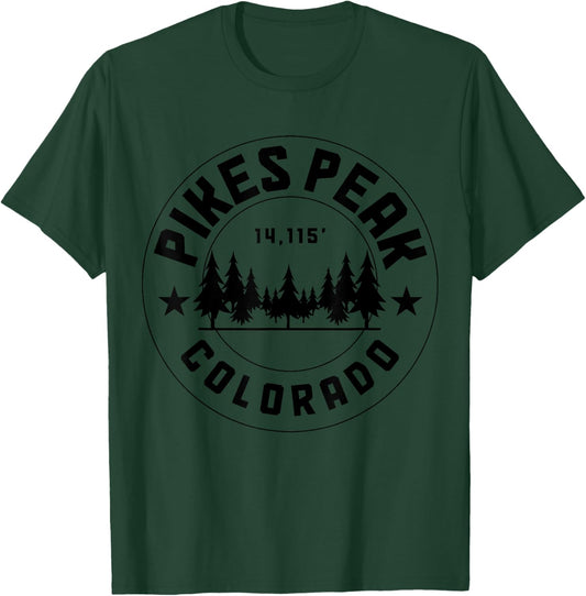 Pikes Peak Colorado Co. -Adults Grey Cotton 50% Polyester 50% Vintage Mountain Hiking T-Shirt - T-Shirt | Forest