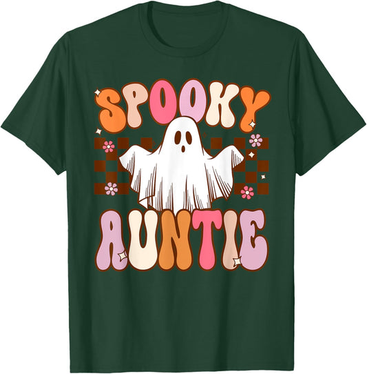 Spooky Auntie Halloween Aunt Ghost Costume Retro Groovy T-Shirt - T-Shirt | Forest