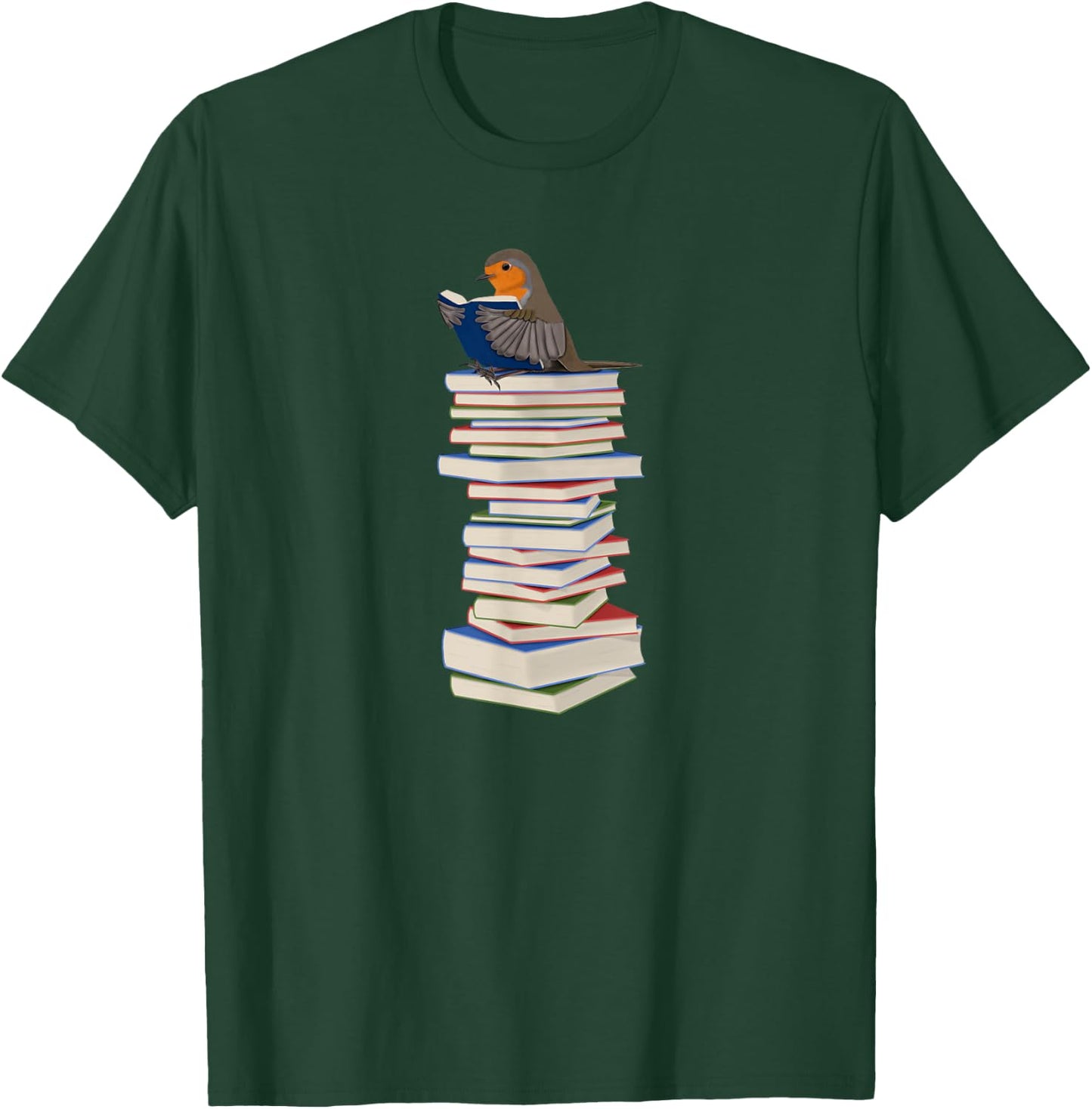 Robin Bird Reads Books Funny Garden Backyard Birds T-Shirt - T-Shirt | Forest