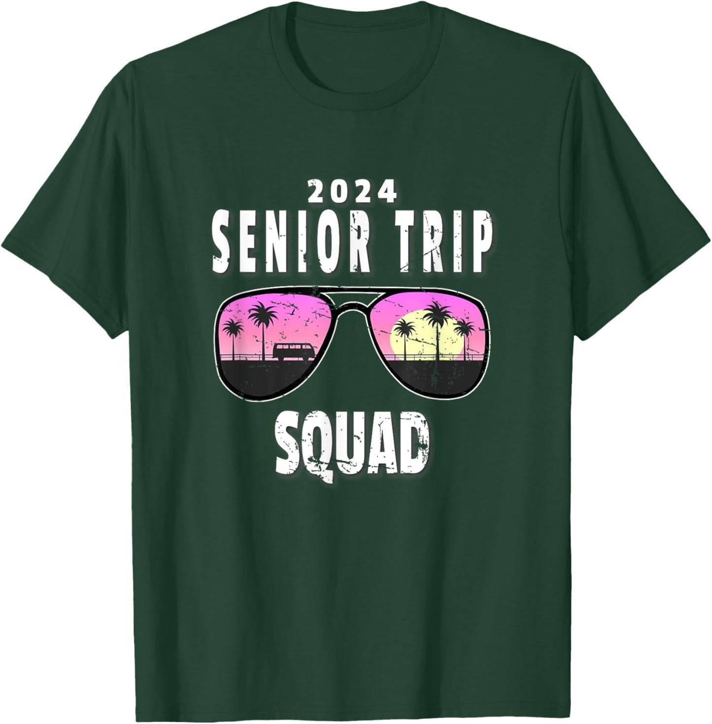 2024 Senior Trip Squad Sunglasses Beach Palm Tree Artwork Men Women Kids T-Shirt - T-Shirt | Forest