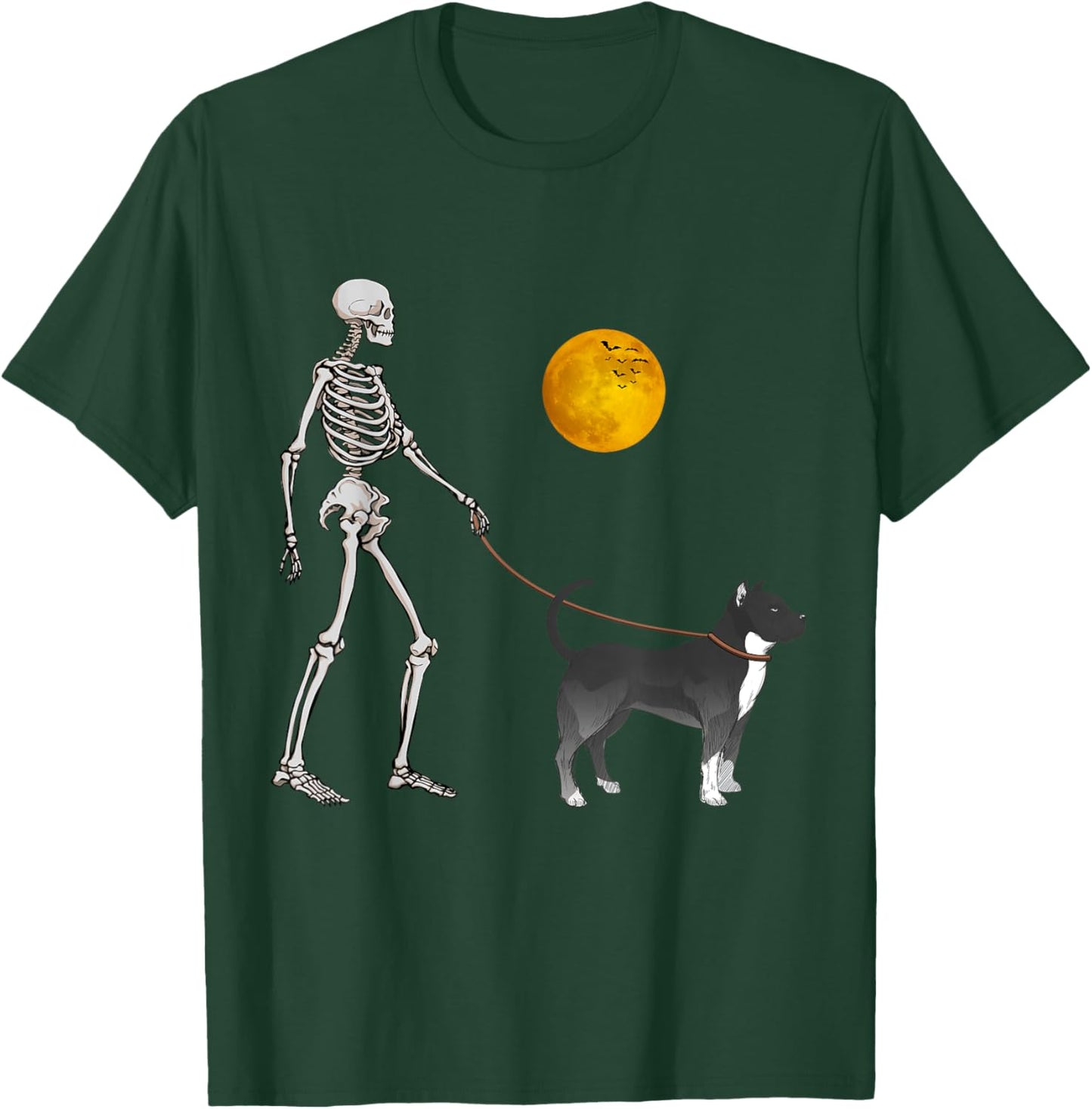 Pitbull Skeleton Dog Walking Halloween Costume T-Shirt - T-Shirt | Forest