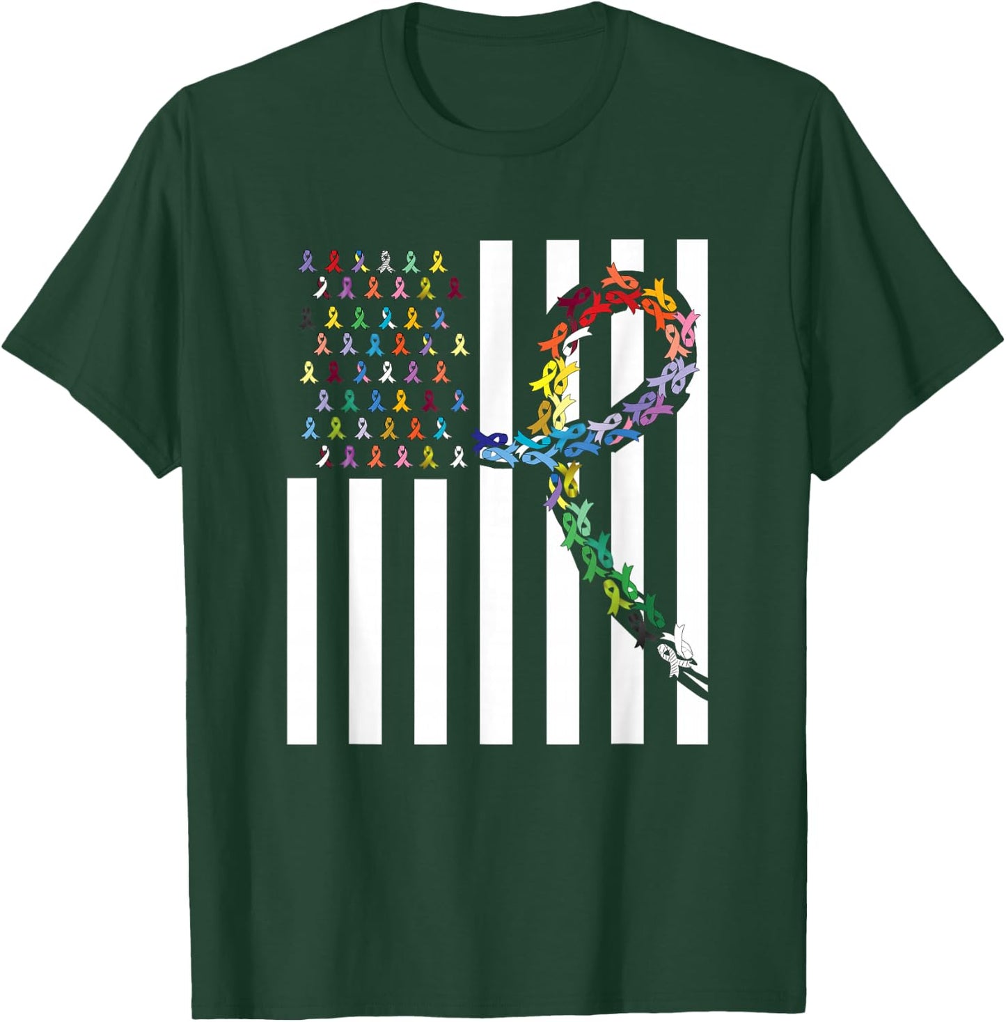 All Cancer Matters Awareness USA Flag All Ribbons T-Shirt - T-Shirt | Forest