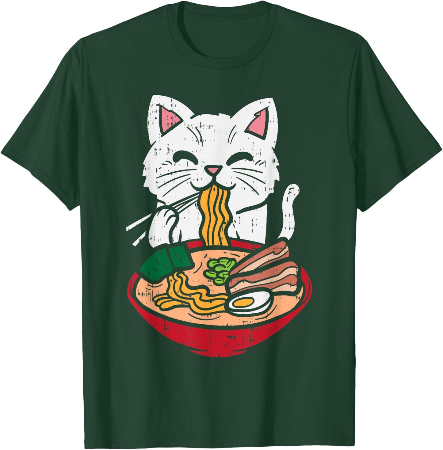 Cat Eating Ramen Kawaii Japanese Noodles Anime Foodie Gift T-Shirt - T-Shirt | Forest