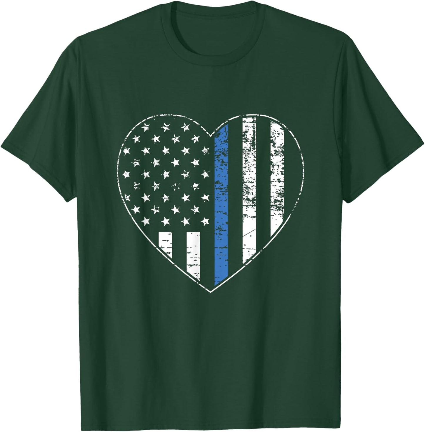 Thin Blue Line American Flag Heart Police Officer Support T-Shirt - T-Shirt | Forest