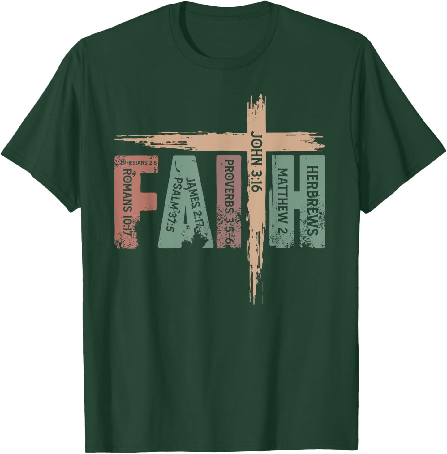 Retro Christian Faith Bible Verse Religious Christian Cross T-Shirt - T-Shirt | Forest
