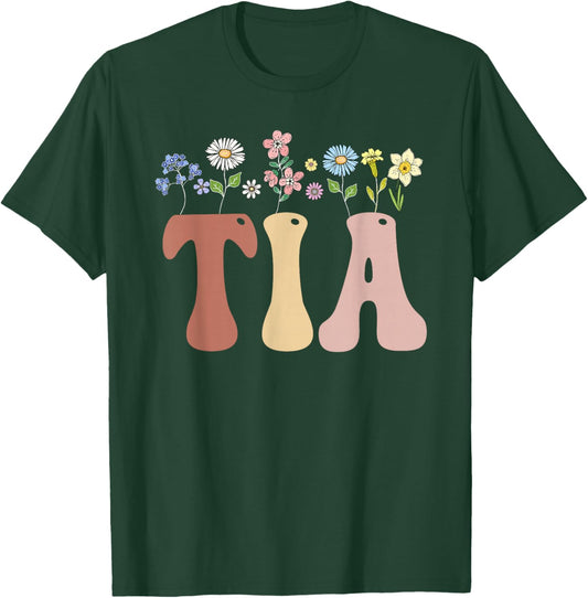 Tia Gifts Women Wildflower Floral Design Tia T-Shirt - T-Shirt | Forest