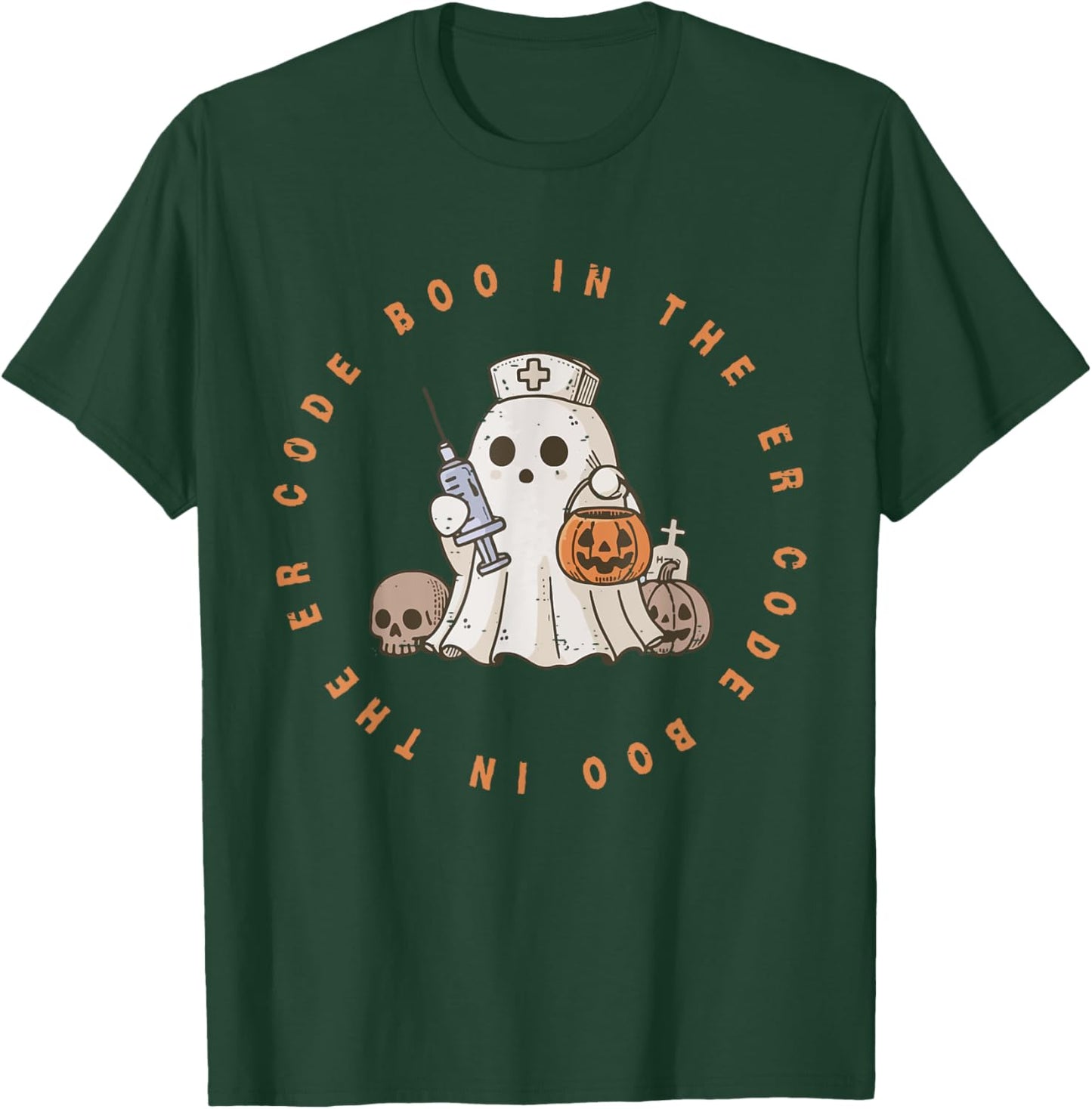 Code Boo In The ER Nurse Halloween Cute Ghost Spooky Season T-Shirt - T-Shirt | Forest