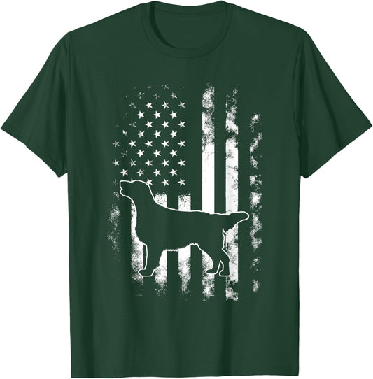 American US Flag Flat Coat Retriever T-Shirt - T-Shirt | Forest