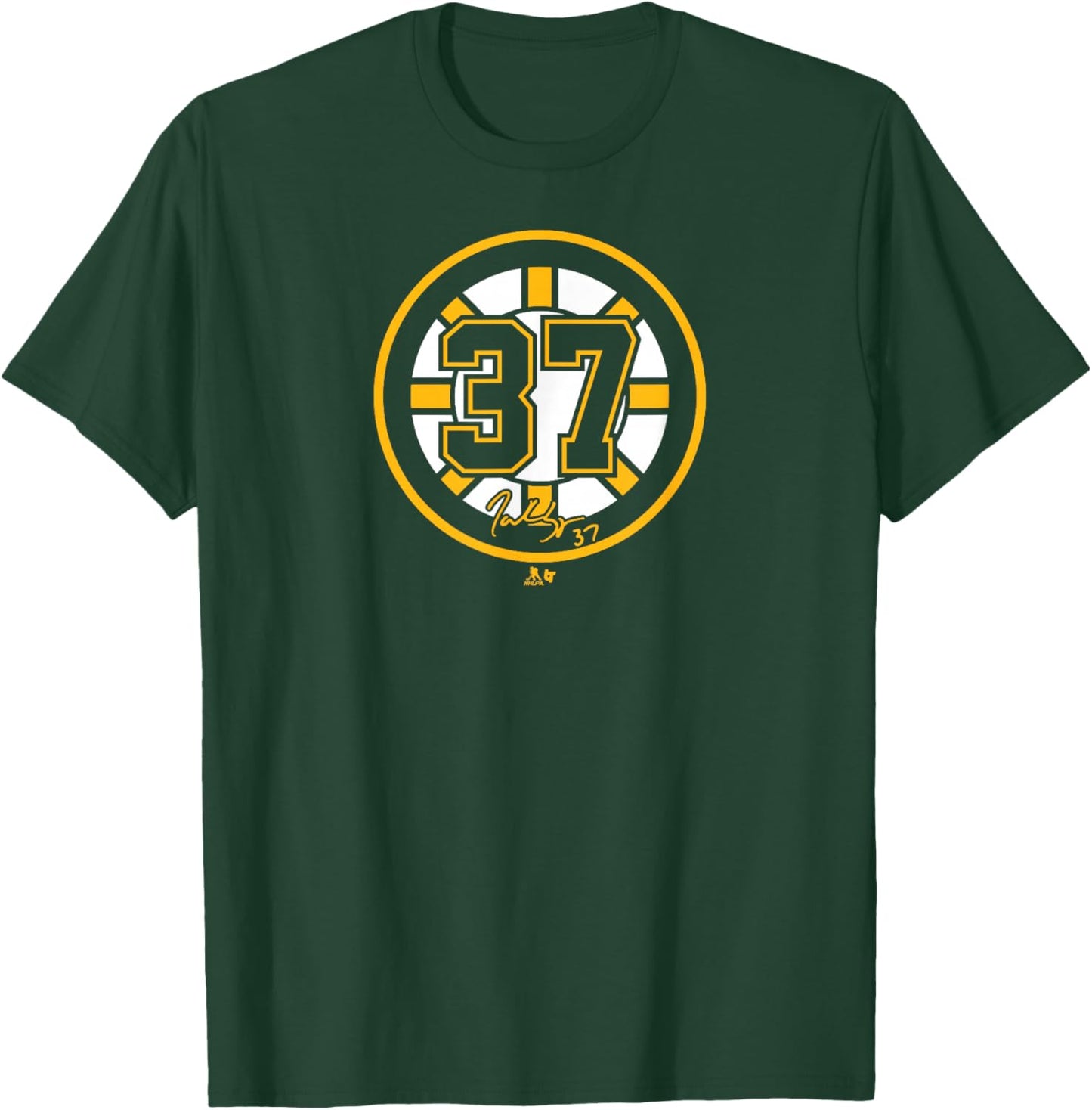 Patrice Bergeron: 37 - Boston Hockey T-Shirt - T-Shirt | Forest