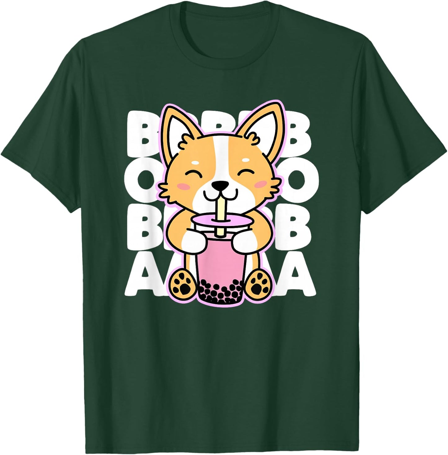 Kawaii Boba Cute Anime Dog Corgi Bubble Tea Drink Dark T-Shirt - T-Shirt | Forest
