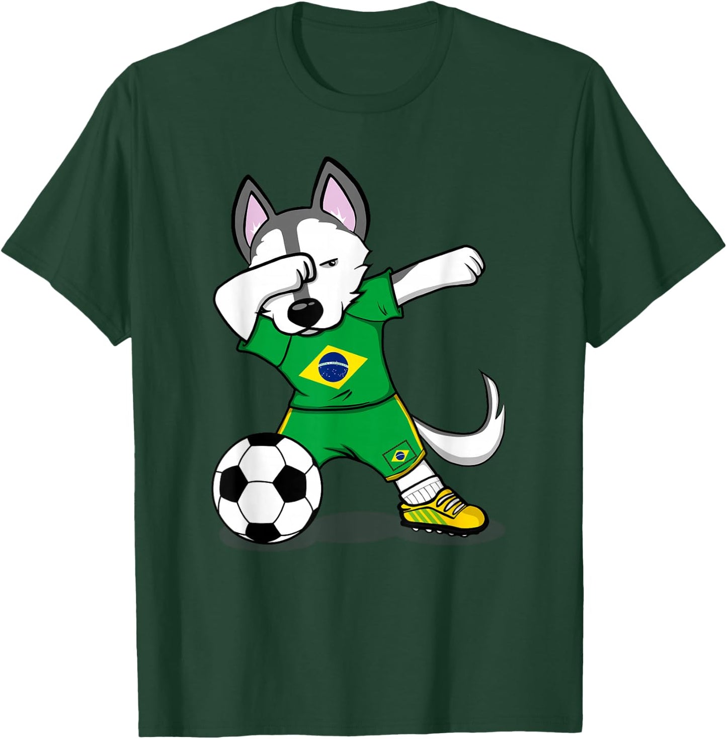 Dabbing Husky Brazil Football Fans Jersey Brazilian Soccer T-Shirt - T-Shirt | Forest