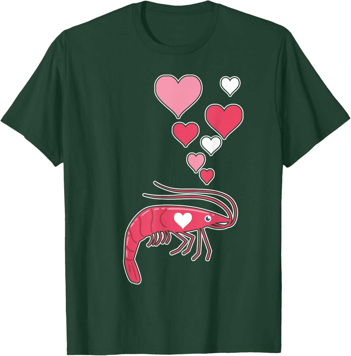 Cute Shrimp with Hearts - I Love Shrimp T-Shirt - T-Shirt | Forest