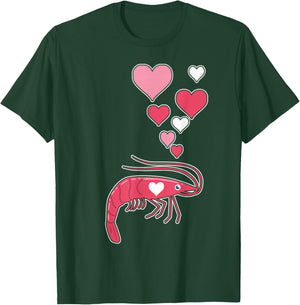 Cute Shrimp with Hearts - I Love Shrimp T-Shirt - T-Shirt | Forest