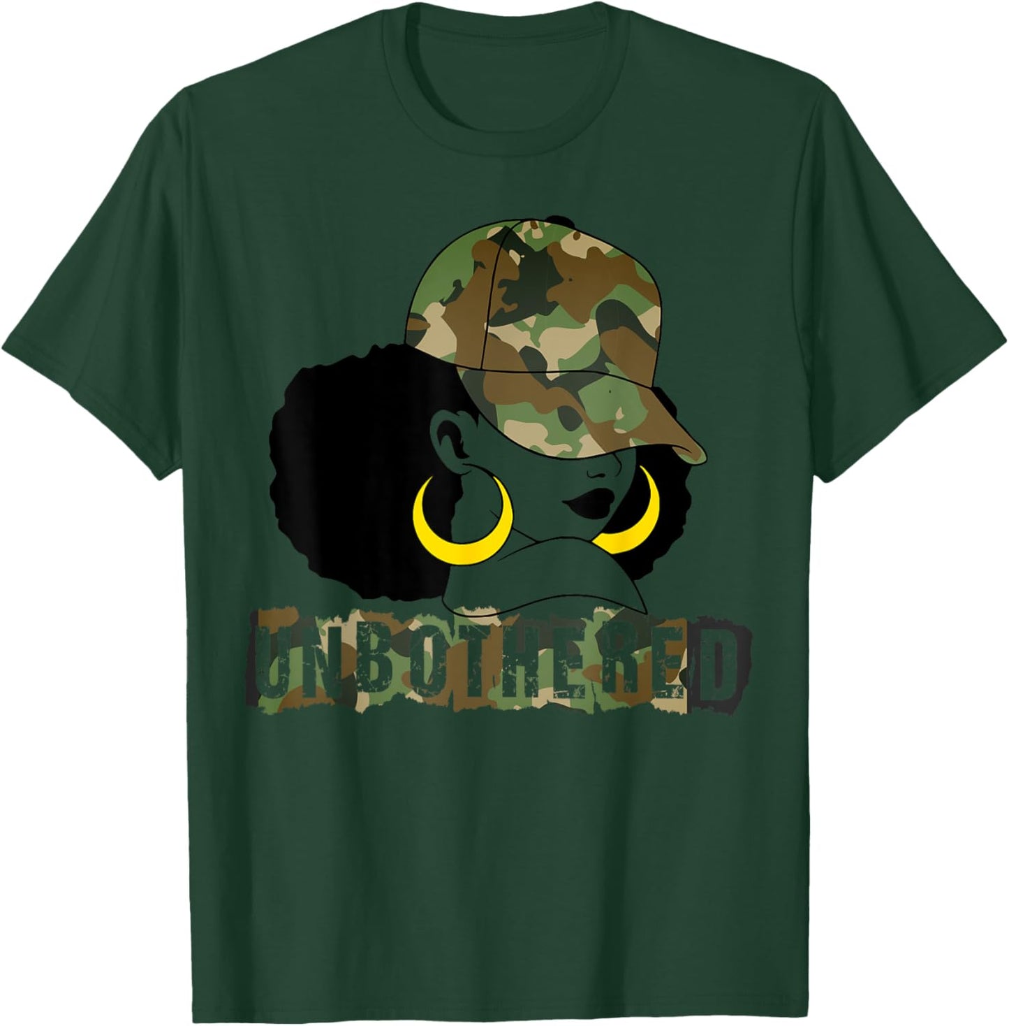 Unbothered Black Woman Camo Camouflage Melanin Black History T-Shirt - T-Shirt | Forest