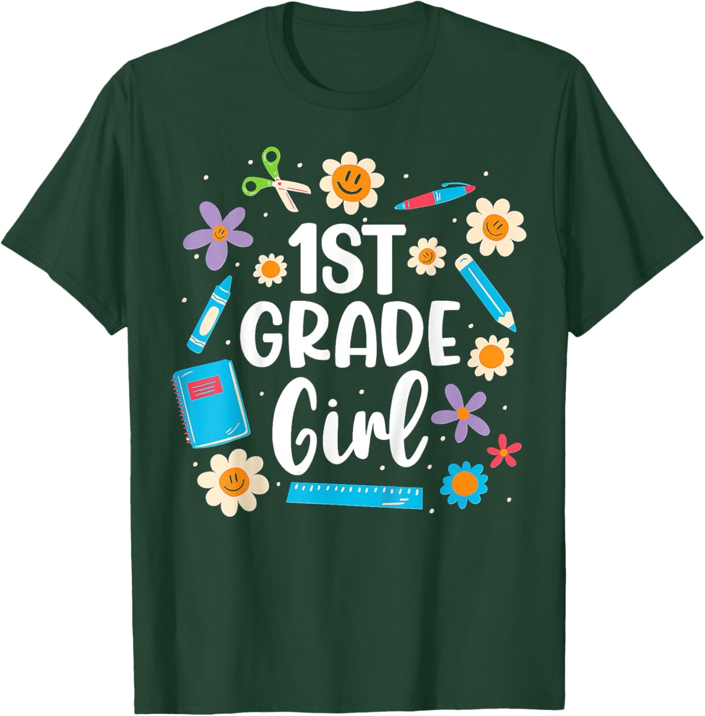 Kids Girls First Grade, 1st Grade Girl Back To School T-Shirt - T-Shirt | Forest