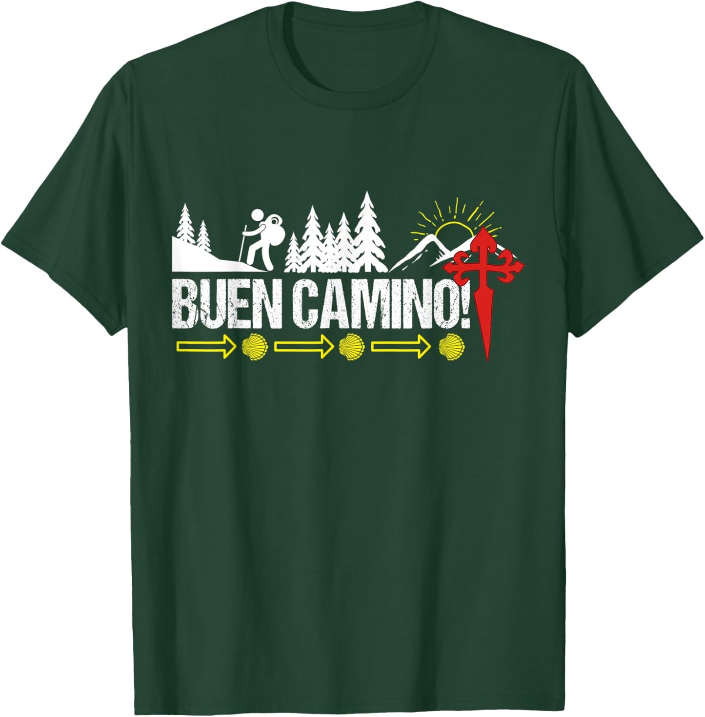 Buen Camino Way of St James Scallop Shell Camino de Santiago T-Shirt - T-Shirt | Forest