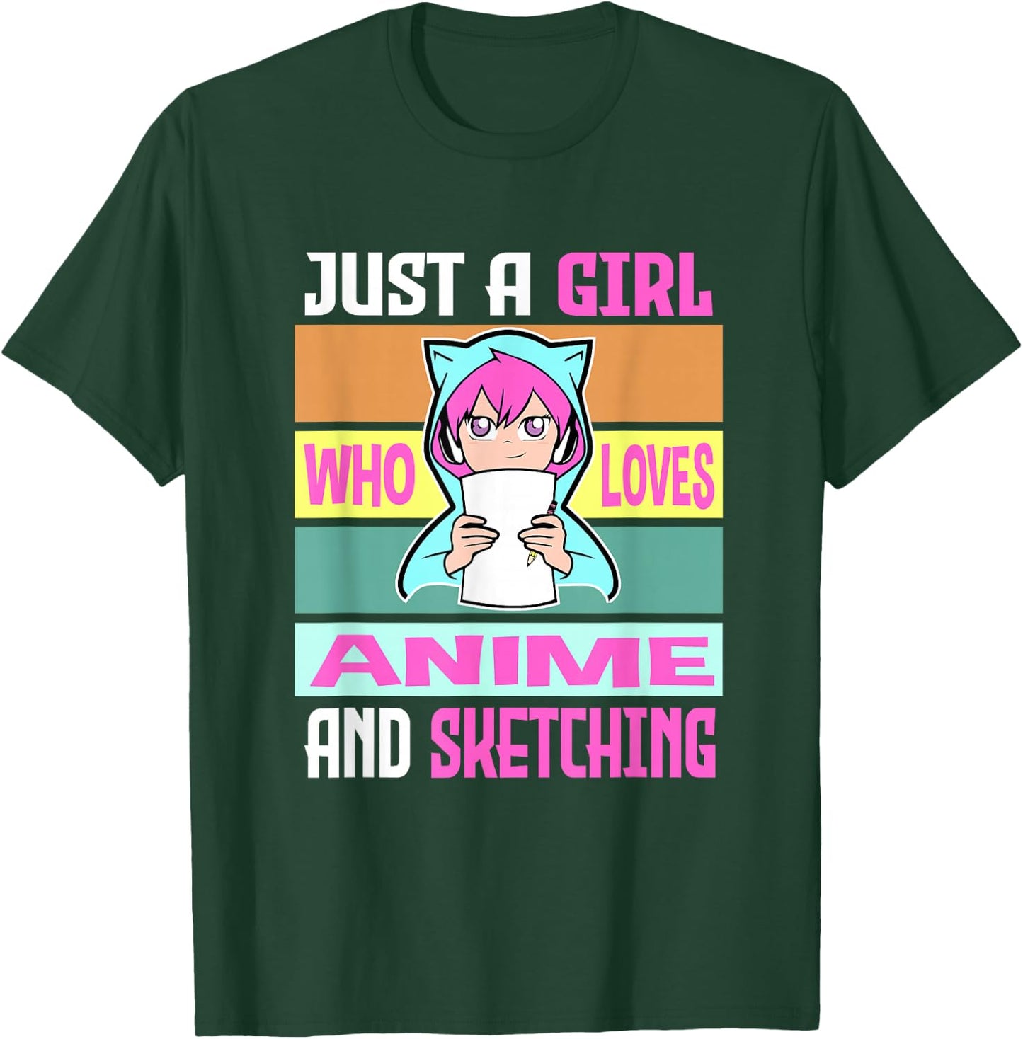 Girl Loves Anime and Sketching Anime Merch Anime Lover Gifts T-Shirt - T-Shirt | Forest