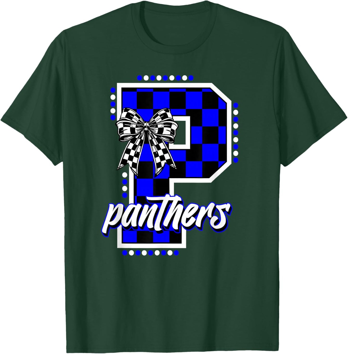 Panthers Checkered Print Blue Panther Pride School Spirit T-Shirt - T-Shirt | Forest