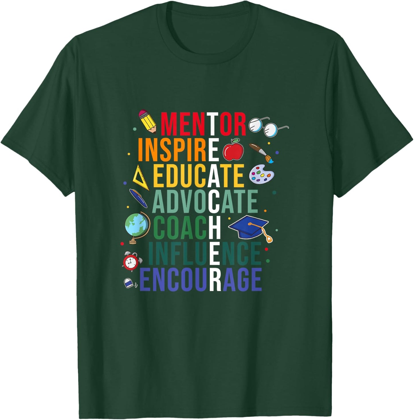 Mentor Inspire Educate Inspired Teacher Life Back To School T-Shirt - T-Shirt | Forest