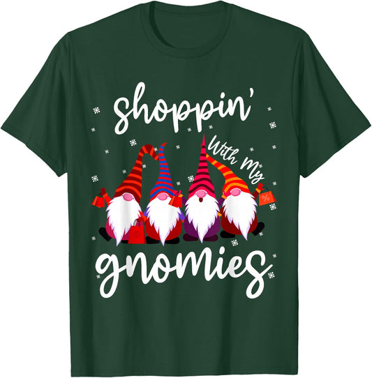 Shopping With My Gnomies Cute Xmas Gnomes Lover Christmas T-Shirt - T-Shirt | Forest