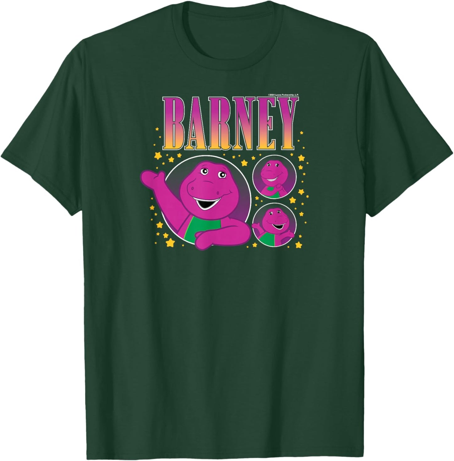 Barney - Purple Dinosaur Character Grid with Gold Stars T-Shirt - T-Shirt | Forest