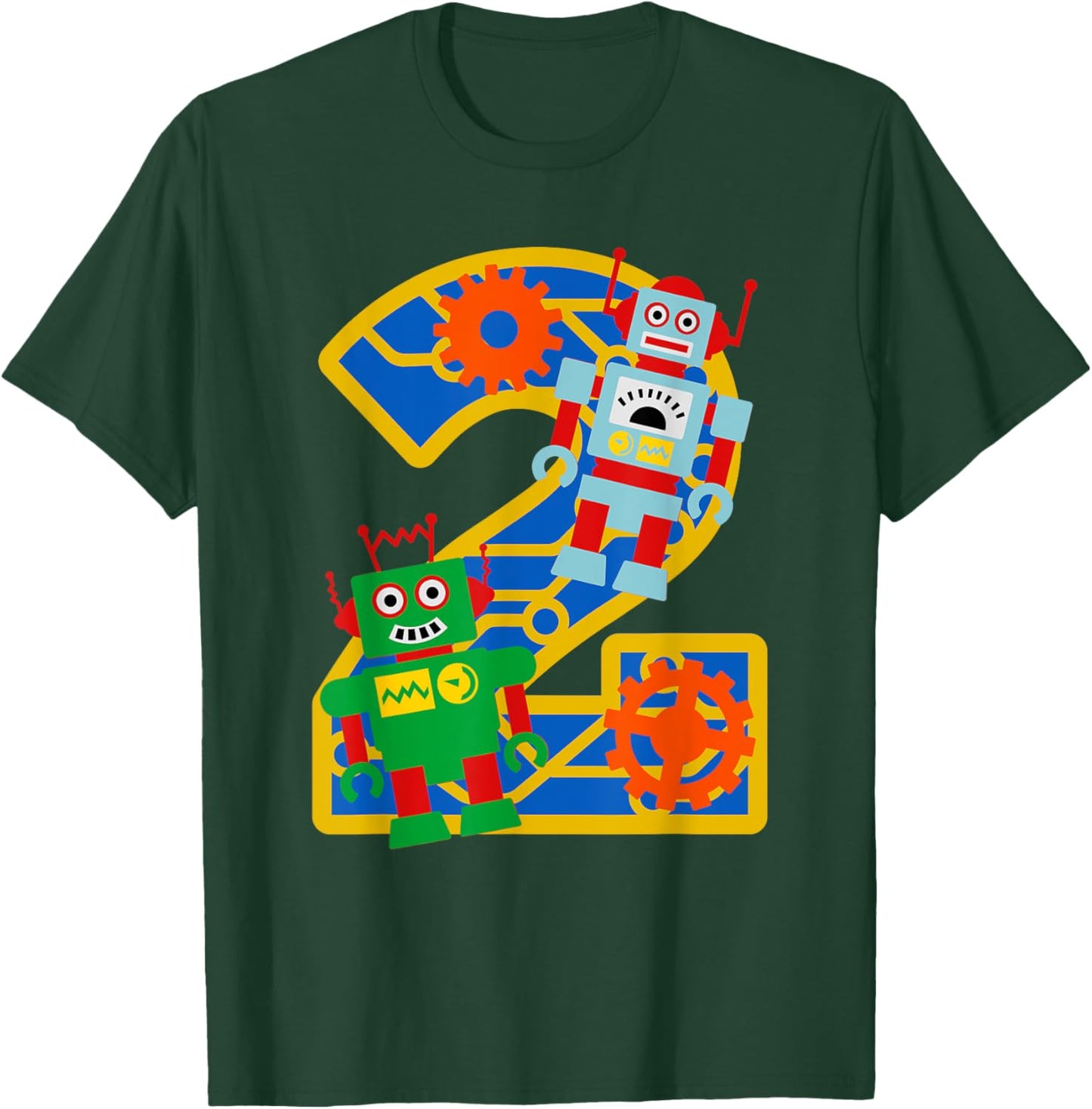 2nd Birthday Boy 2 Year Old Little Robot Robotics Engineer T-Shirt - T-Shirt | Forest