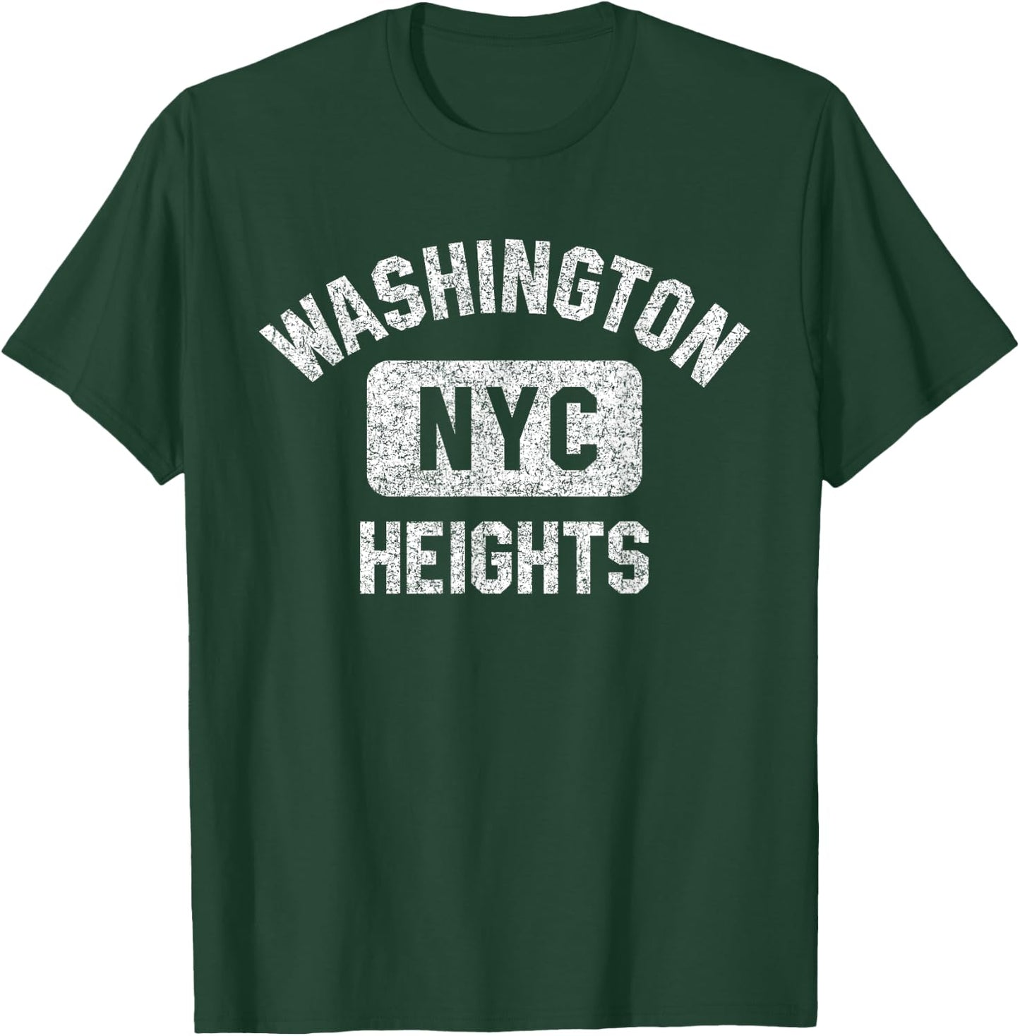 Washington Heights NYC Gym Style Distressed White Print T-Shirt - T-Shirt | Forest