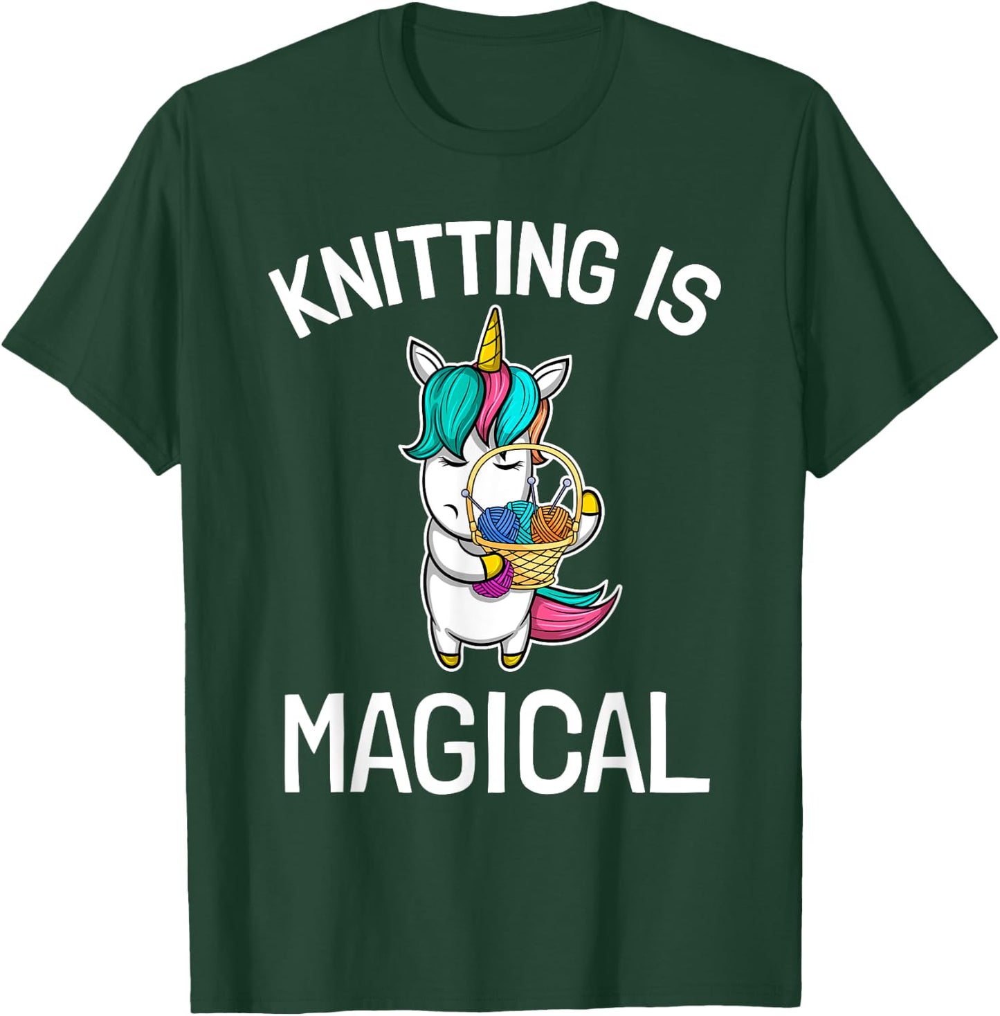 Top Knitting Saying Knitting Needles Hobby Wool Unicorn Magic T-Shirt - T-Shirt | Forest