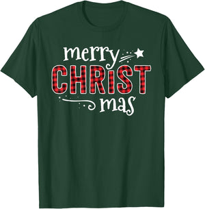 Buffalo Plaid Merry Christ Mas Shirt Christmas Christian T-Shirt - T-Shirt | Forest