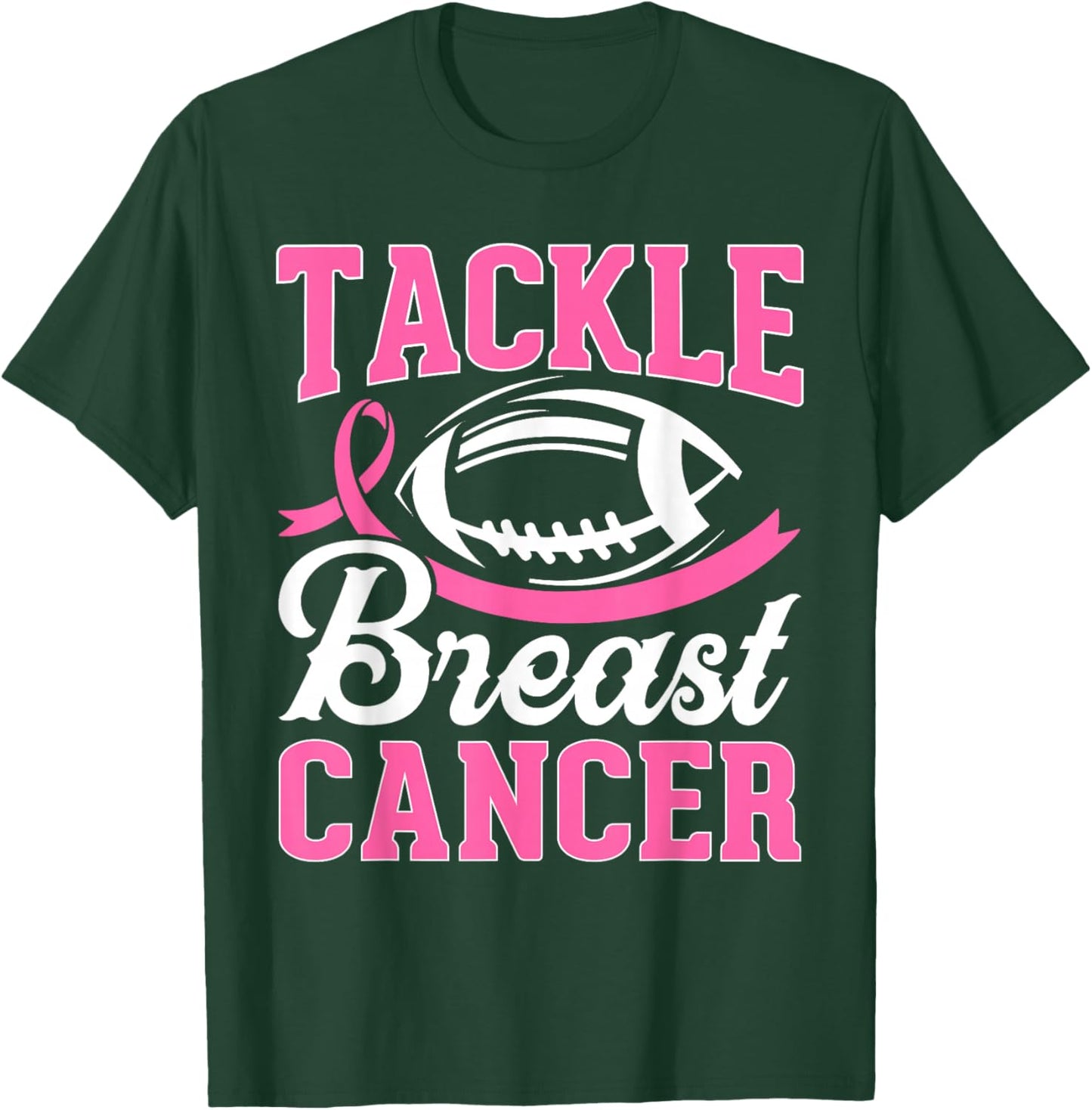 Tackle Breast Cancer Awareness Football Pink Ribbon Boys Kid T-Shirt - T-Shirt | Forest