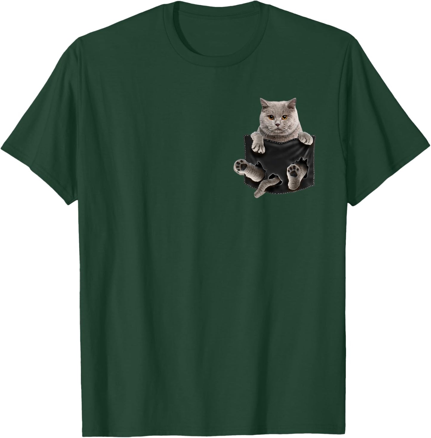 British Shorthair Cat in Pocket T-Shirt - T-Shirt | Forest