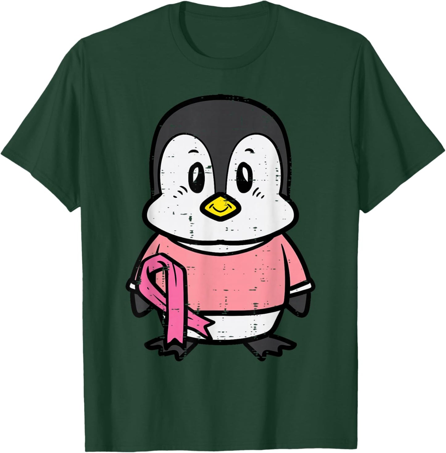 Pink Ribbon Penguin Cute Breast Cancer Awareness Women Kids T-Shirt - T-Shirt | Forest