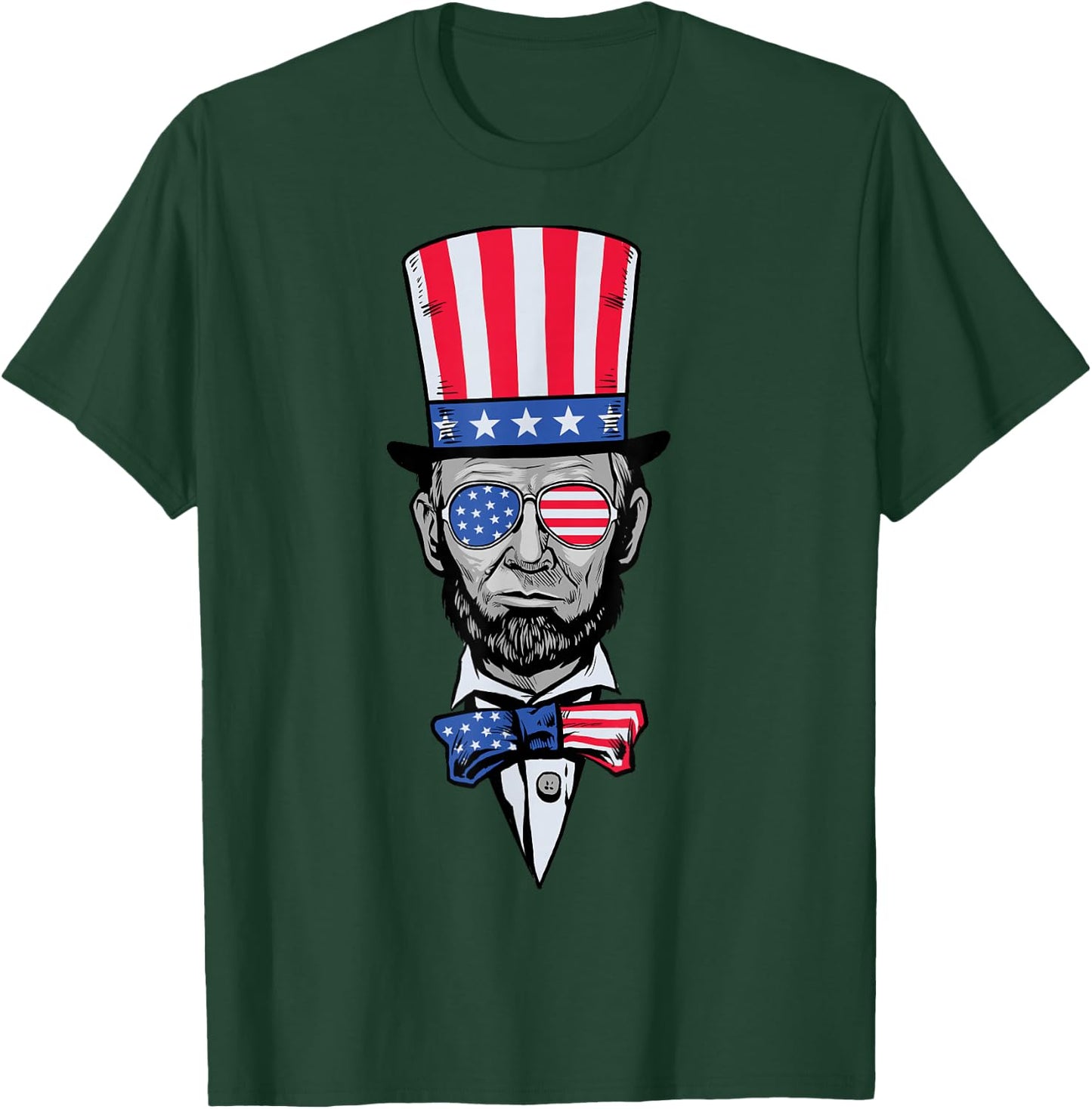 Abe Lincoln American Patriotic Flag Hat Sunglasses Tie BZR T-Shirt - T-Shirt | Forest