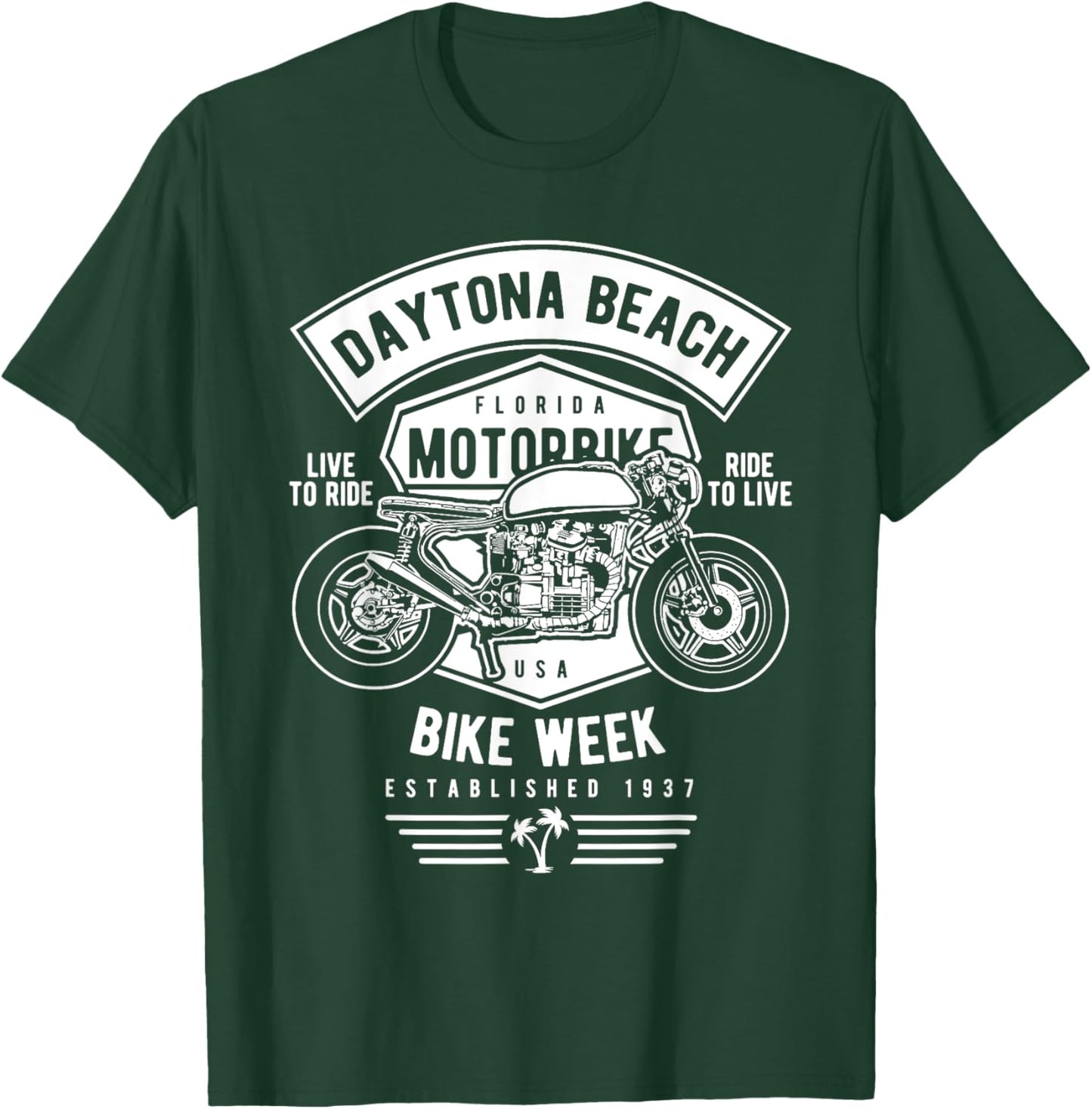Daytona Beach Bike Week Retro Motorcycle Design T-Shirt - T-Shirt | Forest