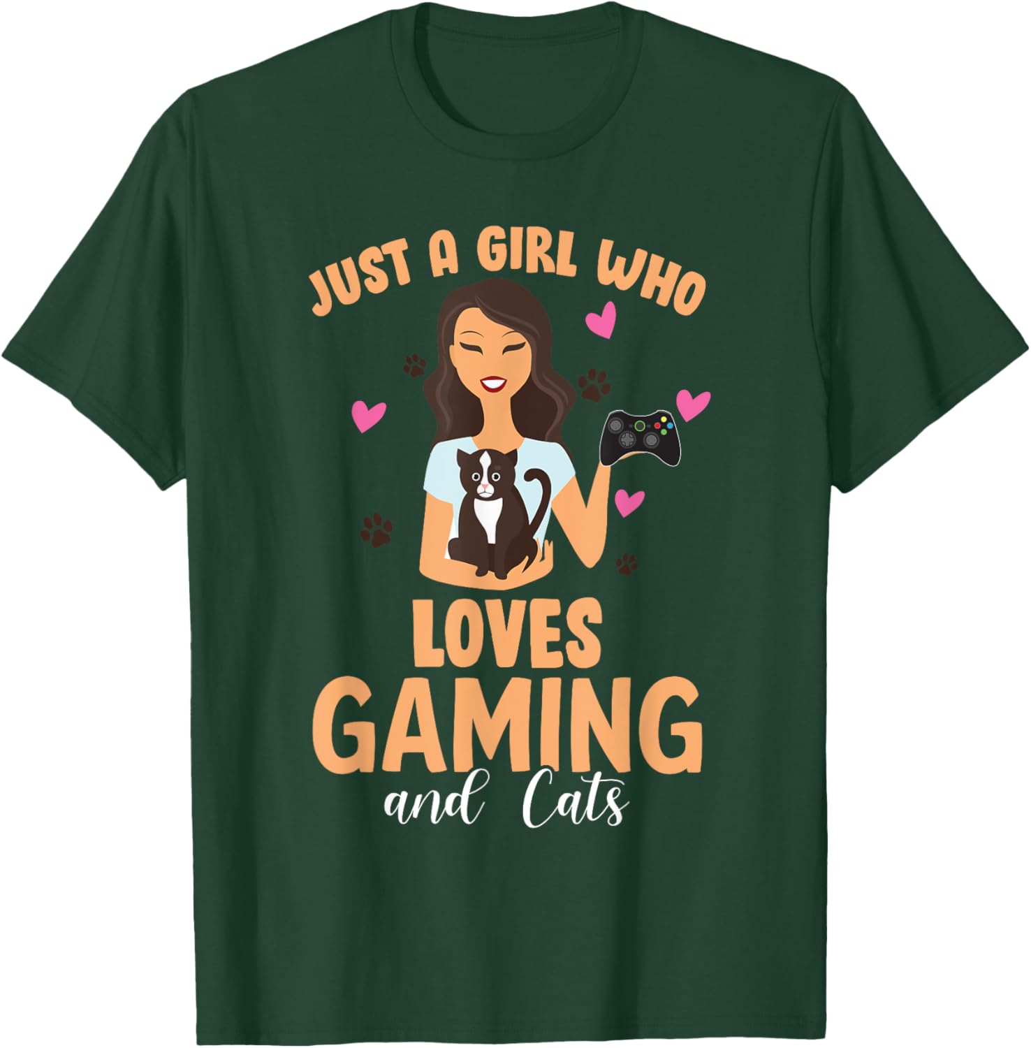 Cats and Gaming - Just A Girl Who Loves Cats and Gaming Gift T-Shirt - T-Shirt | Forest