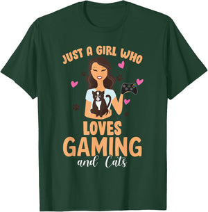 Cats and Gaming - Just A Girl Who Loves Cats and Gaming Gift T-Shirt - T-Shirt | Forest