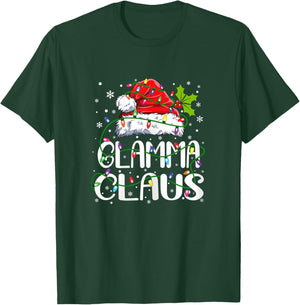 Glamma Claus Christmas Santa Hat Matching Family Xmas Lights T-Shirt - T-Shirt | Forest