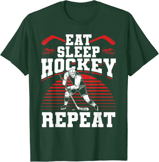 Eat Sleep Hockey Repeat Ice Hockey Player Gift Funny Hockey T-Shirt - T-Shirt | Forest