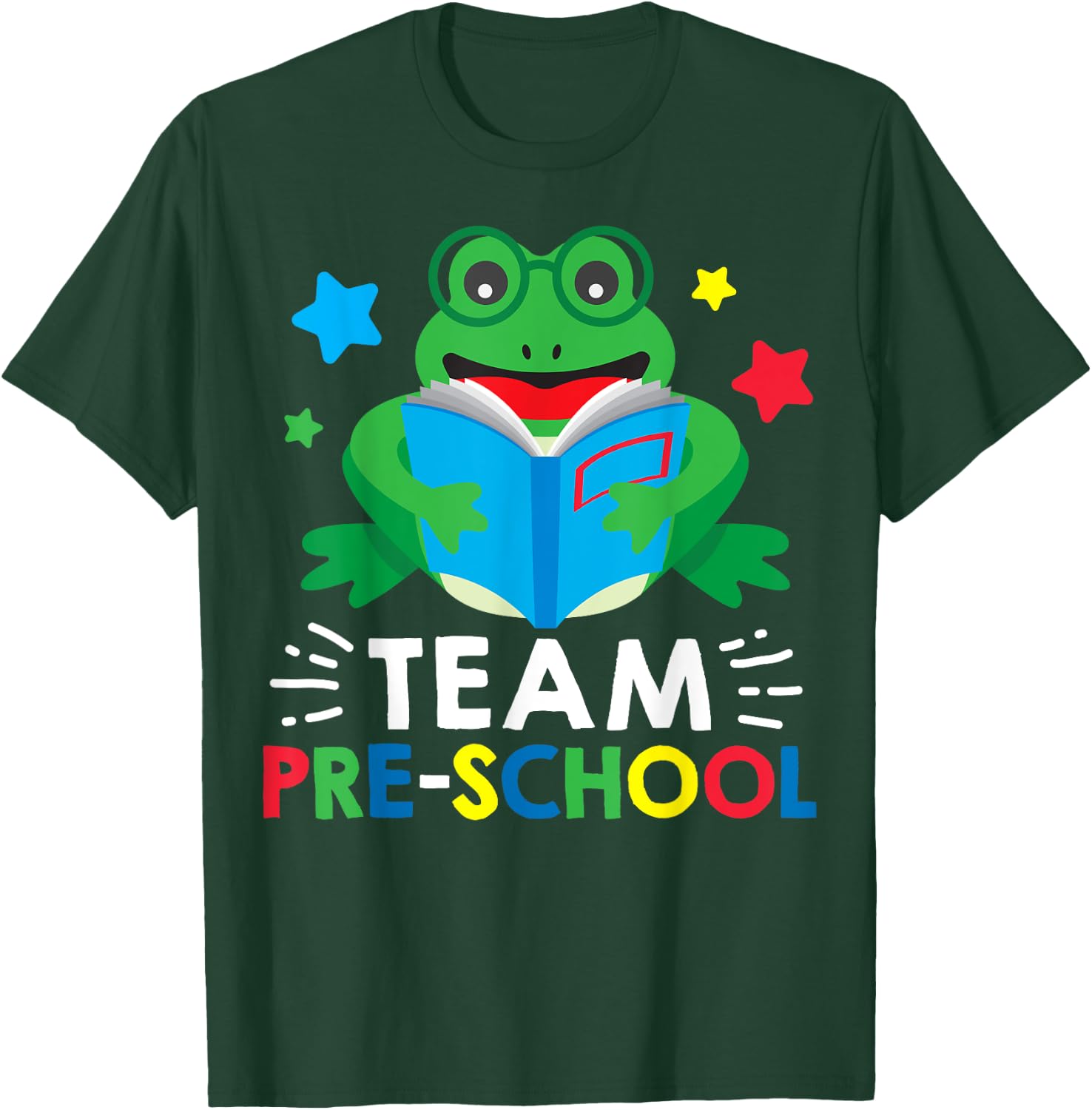 Team Pre-School Reading Frog Back To School Book Lover Gift T-Shirt - T-Shirt | Forest